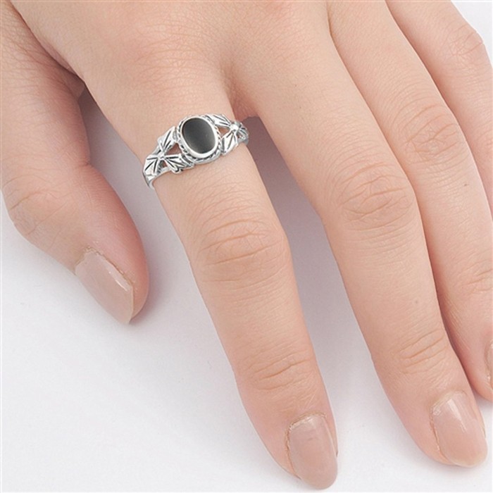 Black Sapphire Gemstone Birthstone 925 Sterling Silver Women's Anniversary Wedding Ring